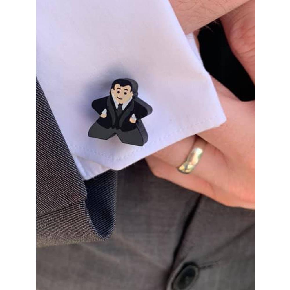 Dark-Haired Groom Meeple Cufflink (Single Cufflink)