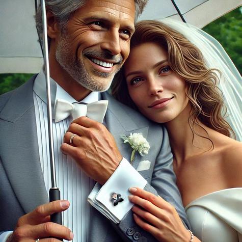 Grey-Haired Groom Meeple Cufflink (Single Cufflink) - main image